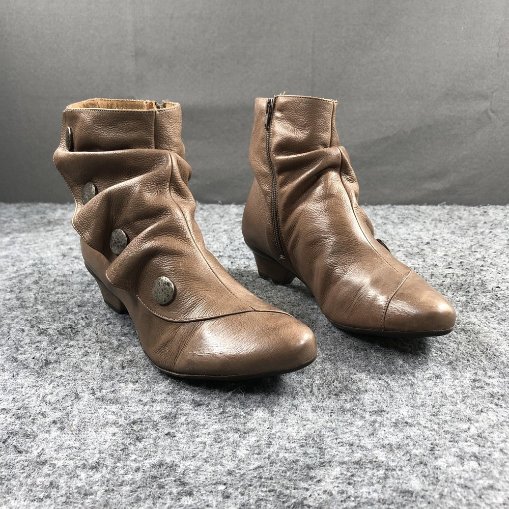 Eric Michael Web Boots Womens 11 Brown Leather Button Zip Low Heel Casual Comfy